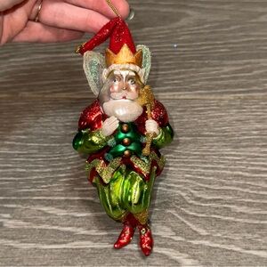Mark Robert's Glass Santa Fairy Wings 6.5” Ornament Christmas Glitter Red Green